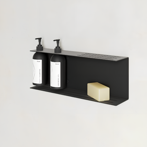 Kovový nástěnný držák s lahví a pumpičkou do koupelny Lugano | L | černý