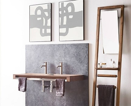 Set zrcadlo + držák ručníků žebříkový | Bergen | 450 x 1920 | teak