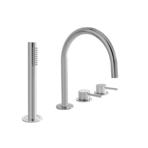 Baterie na okraj vany | hladká páčka | čtyřprvková | růžová mat | CURVY