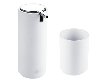Hygienický set OMI (dávkovač na mýdlo a pohárek)| stojící | bílý