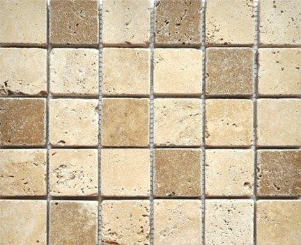 Kamenná mozaika Travertin Mix colours 48 mm | nevyplněný, oblé hrany | 305x305 | mat