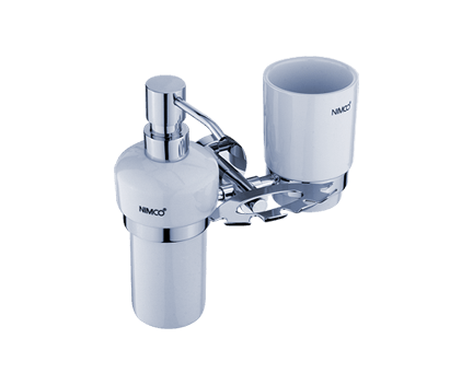 Hygienický set Unix (dávkovač na mýdlo a držák pohárku s pohárkem z keramiky) | chrom